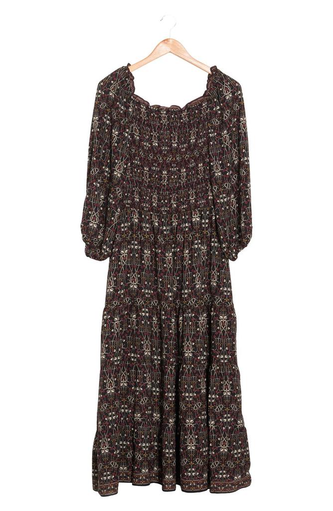 Smocked Bodice Crepe Midi Dress商品第2张图片规格展示