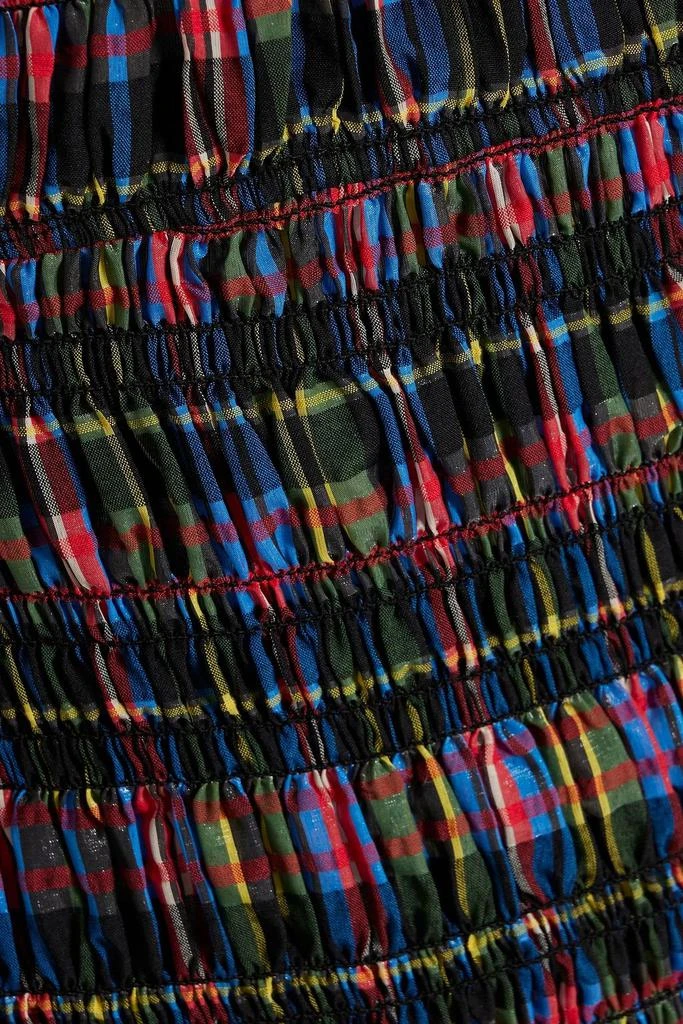 商品Ganni|Shirred checked cotton-blend seersucker midi dress,价格¥486,第4张图片详细描述