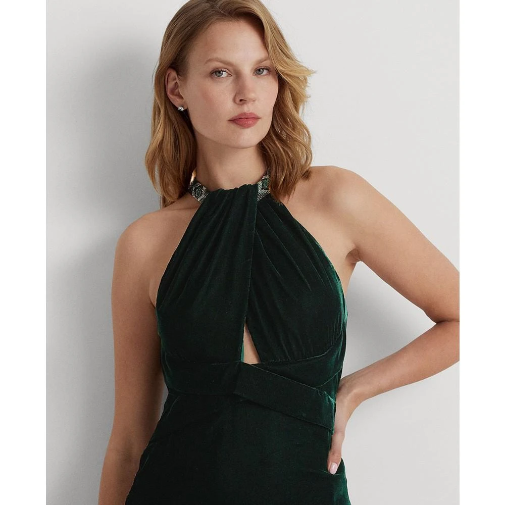 商品Ralph Lauren|Women's Velvet Beaded Halter Gown,价格¥1102,第4张图片详细描述