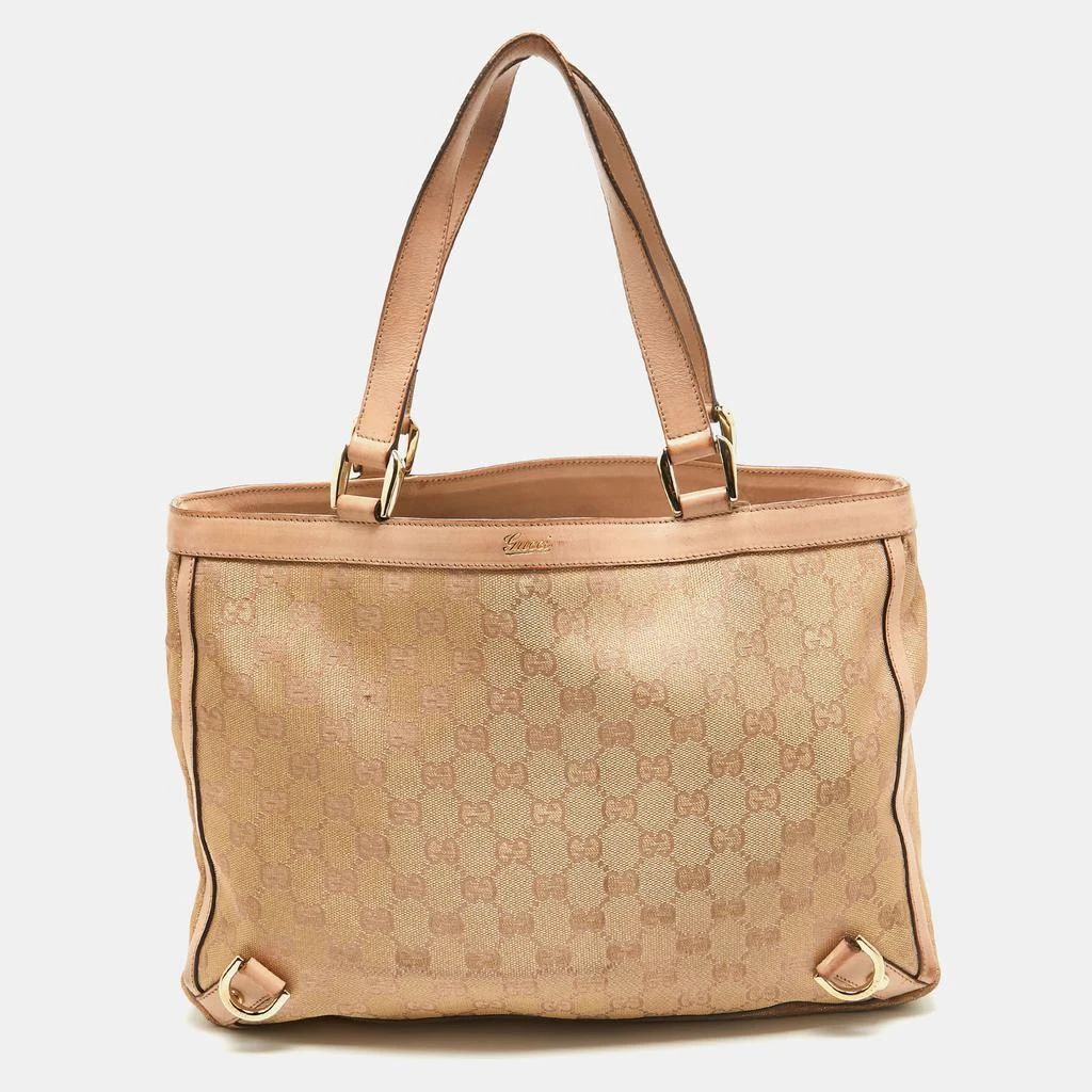 商品[二手商品] Gucci|Gucci Dusty Pink/Gold GG Lurex Fabric and Leather Tote,价格¥2757,第1张图片
