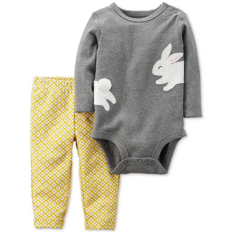 商品Carter's|2-Pc. Cotton Bunny Bodysuit & Pants Set, Baby Girls (0-24 months),价格¥75,第1张图片