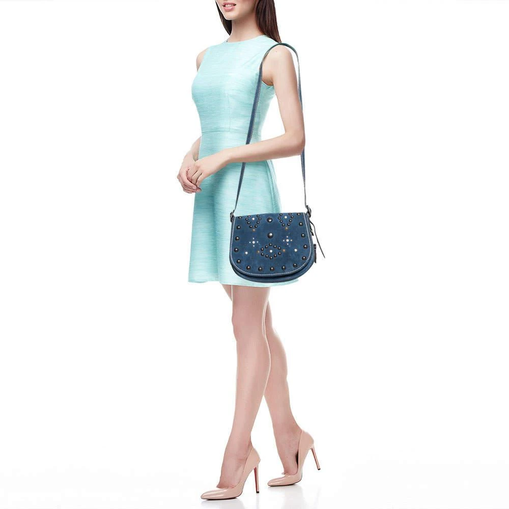 商品[二手商品] Coach|Coach Blue Leather Studded Saddle Crossbody Bag,价格¥1211,第2张图片详细描述