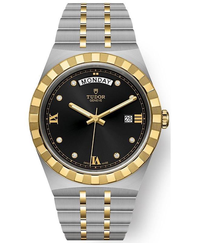 商品Tudor|Tudor Royal Black Diamond Dial Stainless Steel and Yellow Gold Unisex Watch M28603-0005,价格¥28329,第1张图片