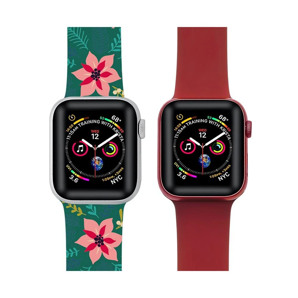 商品Posh Tech|Men's and Women's Green Floral Red 2 Piece Silicone Band for Apple Watch,价格¥152,第3张图片详细描述