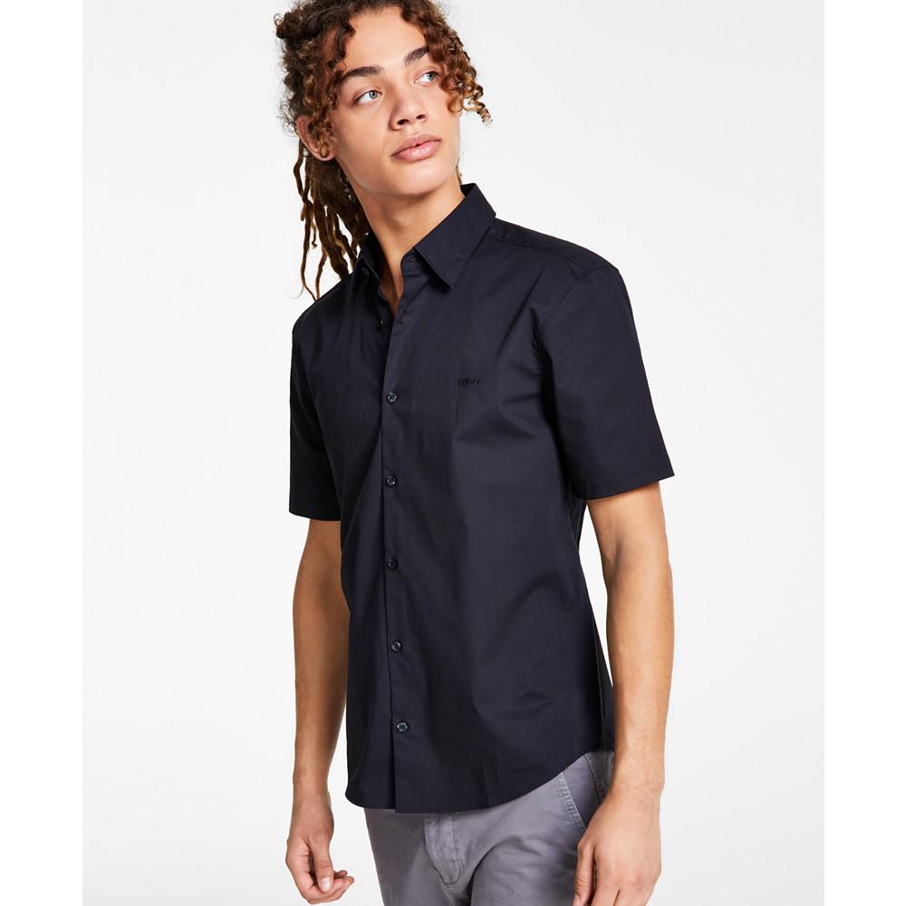 Men's Slim-Fit Kent Collar Woven Short-Sleeve Shirt商品第3张图片规格展示
