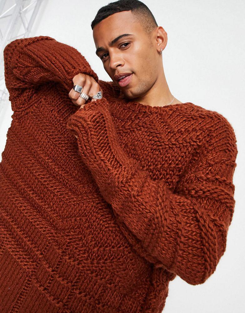 ASOS DESIGN hand knit look rib jumper in dark brown商品第3张图片规格展示