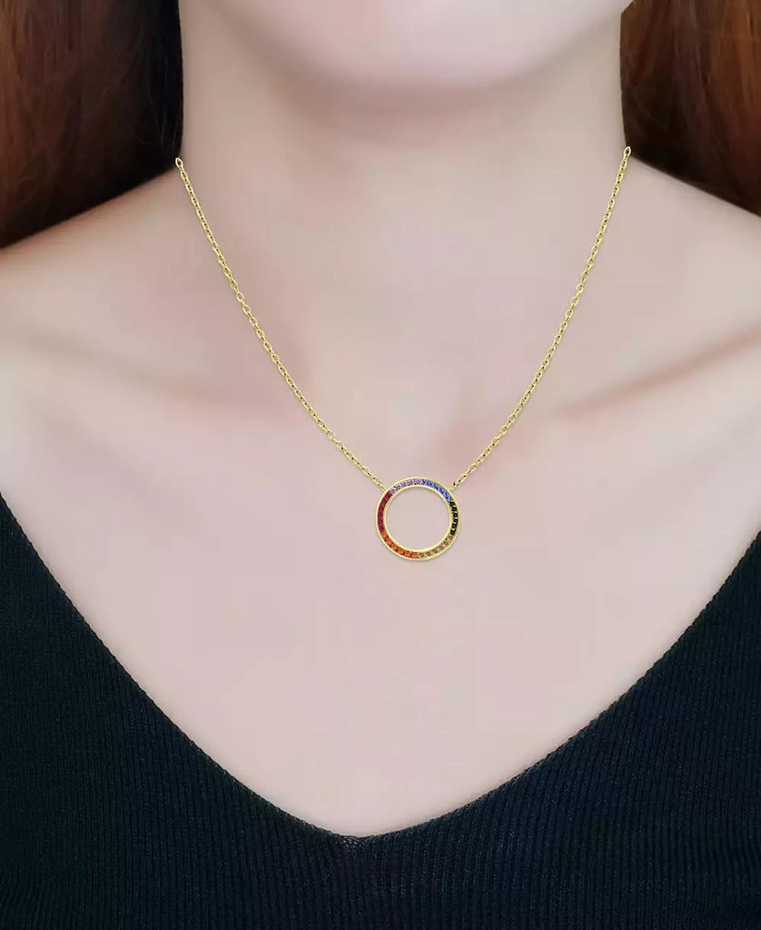 商品Giani Bernini|Rainbow Cubic Zirconia Open Circle Pendant Necklace in 18k Gold-Plated Sterling Silver, 16" + 2" extender, Created for Macy's,价格¥535,第2张图片详细描述