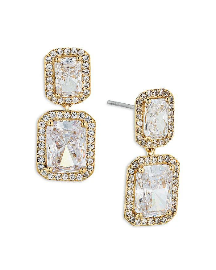 商品Nadri|Emerald Cut Halo Drop Earrings in 18K Gold Plated or Rhodium Plated,价格¥394,第1张图片