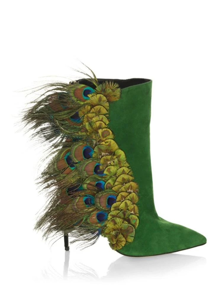 商品Paul Andrew|Limited-Edition Pana Peacock Feather & Suede Booties,价格¥7416,第5张图片详细描述