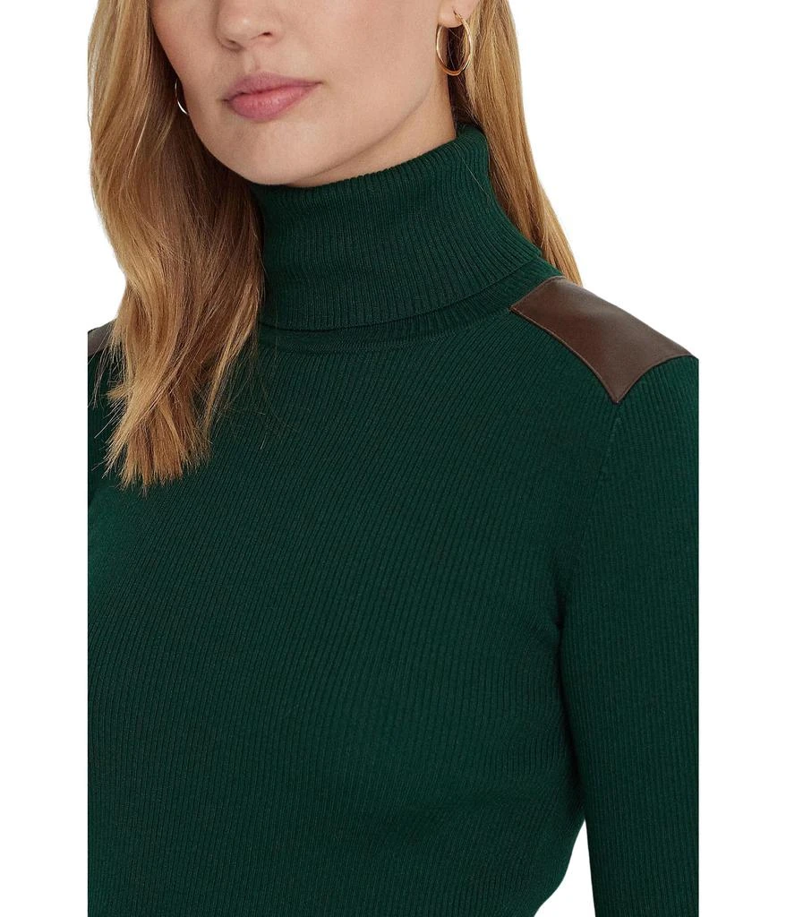 商品Ralph Lauren|Petite Faux Leather Trim Ribbed Turtleneck,价格¥473,第3张图片详细描述