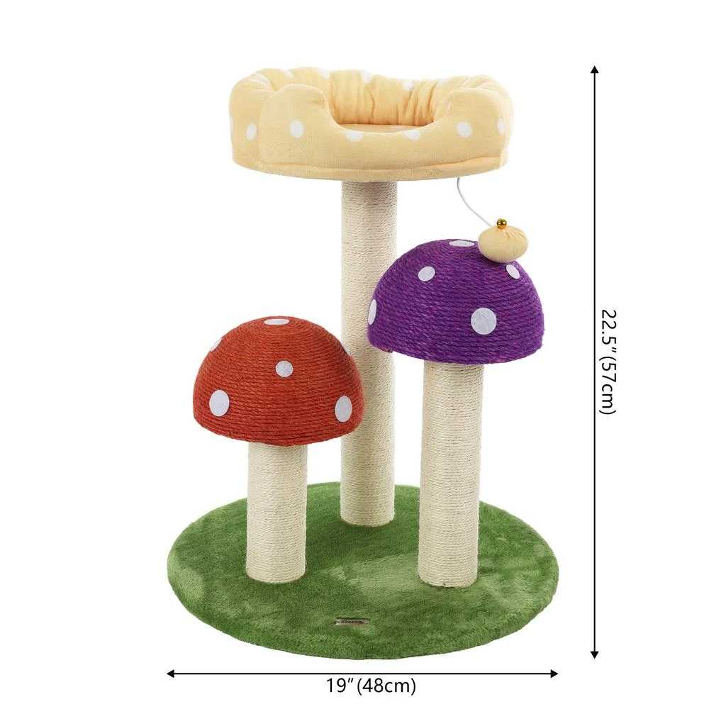 商品THE LICKER STORE|Pixie 22.5" 3-Tier Cottage Sisal Mushroom Cat Tree with Scratching Posts, Napping Perch, and Dangling Bell Toy, Multi,价格¥856,第5张图片详细描述