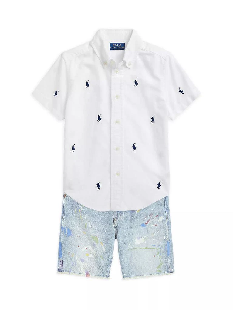 商品Ralph Lauren|Little Boy's & Boy's Logo Embroidered Oxford Short-Sleeve Shirt,价格¥461,第2张图片详细描述