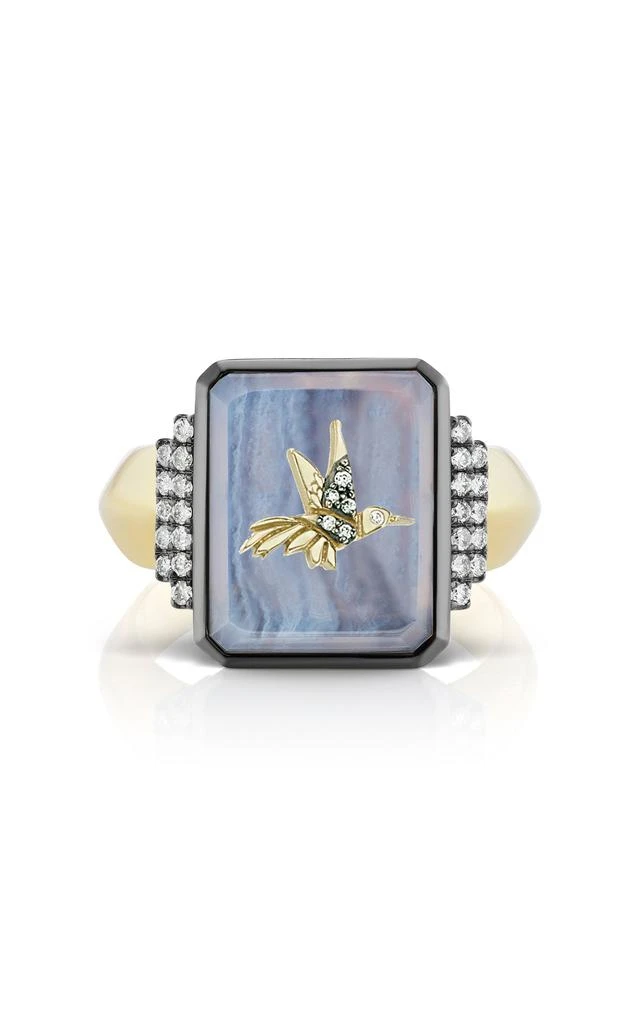 商品Sorellina|Sorellina - Hummingbird 18K Yellow Gold Agate; Diamond Signet Ring - Blue - US 4.5 - Moda Operandi - Gifts For Her,价格¥23509,第1张图片
