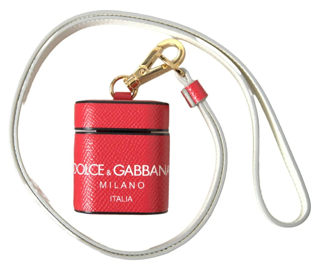 商品Dolce & Gabbana|Dolce & Gabbana Red Leather Gold Tone Metal Logo Print Strap Airpods Case,价格¥1496,第4张图片详细描述