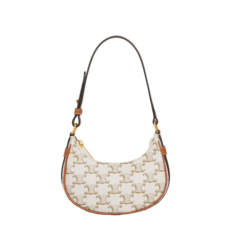 商品Celine|【预售3-7天】CELINE/赛琳 22春夏新款AVA系列 女士迷你白色凯旋老花牛皮革黄褐色肩带腋下单肩包10I602DS1.01TA,价格¥7339,第1张图片