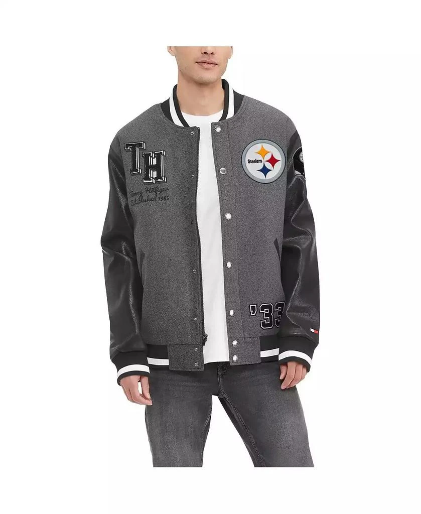 商品Tommy Hilfiger|Men's Heather Gray, Black Pittsburgh Steelers Gunner Full-Zip Varsity Jacket,价格¥1234,第1张图片