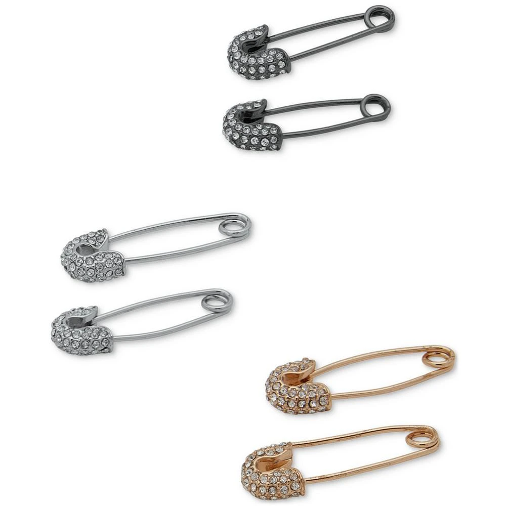 商品Karl Lagerfeld Paris|Hematite-Tone Crystal Pavé Safety Pin Earrings,价格¥209,第3张图片详细描述