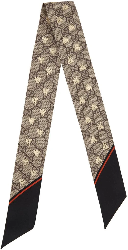 商品Gucci|Brown Silk GG Bee Neck Scarf,价格¥1731,第1张图片