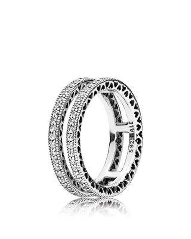 商品PANDORA|Sterling Silver & Cubic Zirconia Double Hearts of Pandora Ring,价格¥853,第1张图片