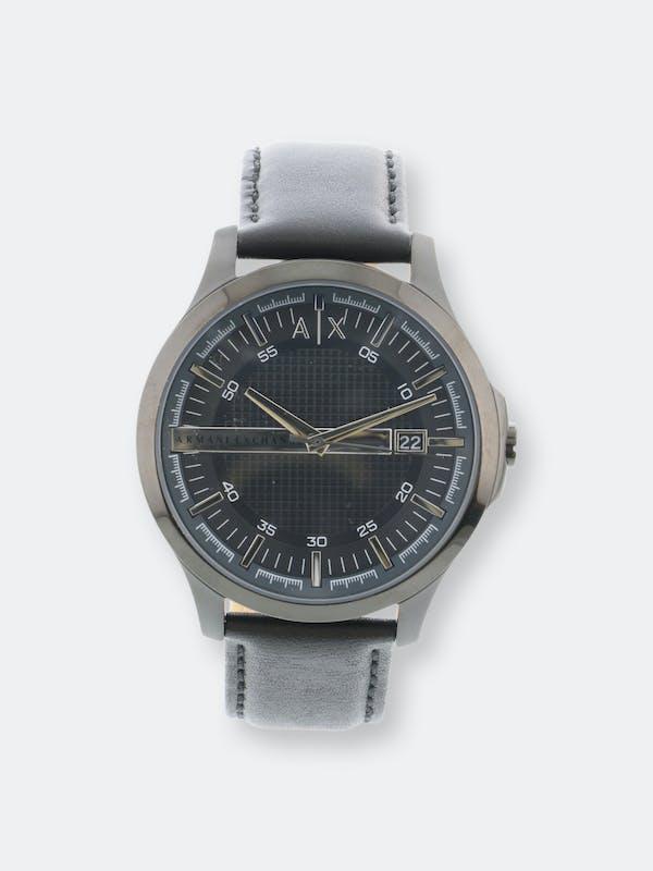 Armani Exchange Men's 3 Hand Date Leather AX2411 Black Japanese Quartz Fashion Watch ONE SIZE商品第1张图片规格展示