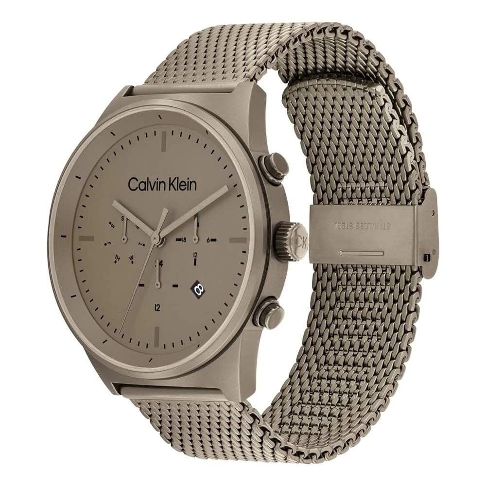 商品Calvin Klein|Men's Khaki-Tone Stainless Steel Mesh Bracelet Watch 44mm,价格¥1467,第2张图片详细描述