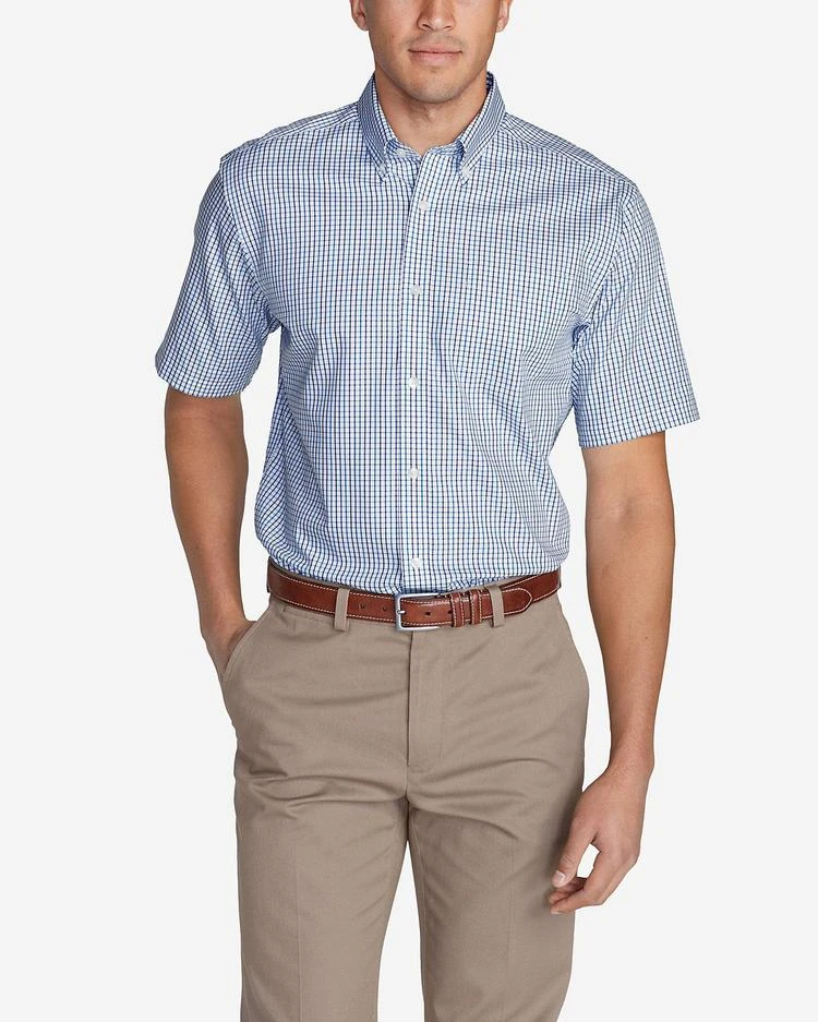 商品Eddie Bauer|Men's Wrinkle-Free Relaxed Fit Short-Sleeve Pinpoint Oxford Shirt - Blues,价格¥242-¥335,第4张图片详细描述