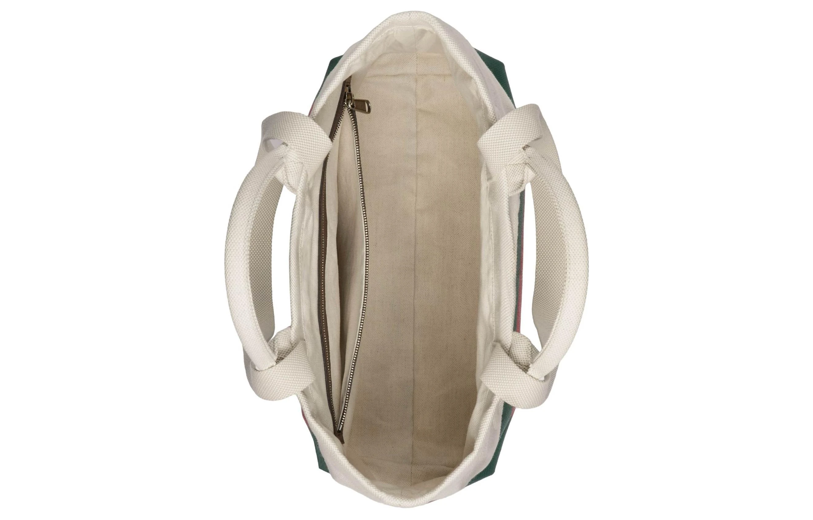 商品[国内直发] Gucci|古驰 字母压花 天然帆布 托特包Tote包购物袋单肩斜挎手提包帆布包 中号 男款 白色拼绿色,价格¥4746,第8张图片详细描述