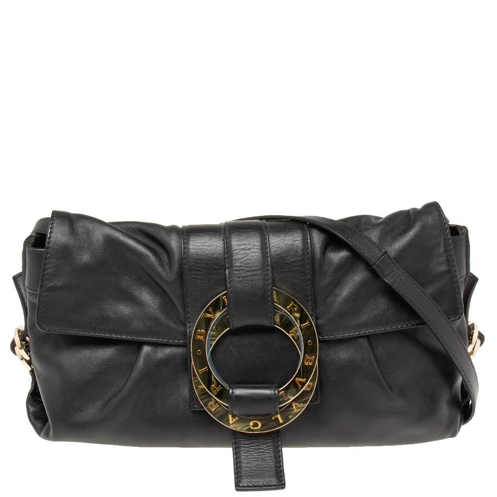 Bvlgari Black Leather Flap Shoulder Bag商品第1张图片规格展示