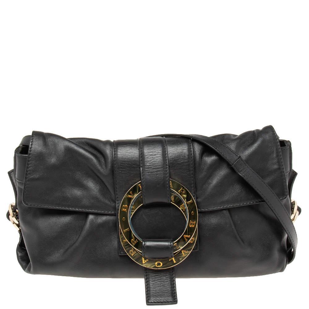商品[二手商品] BVLGARI|Bvlgari Black Leather Flap Shoulder Bag,价格¥2488,第1张图片