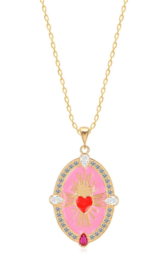 商品Gabi Rielle|14K Gold Plated Sterling Silver Sacred Heart CZ Halo Pendant Necklace,价格¥355,第1张图片