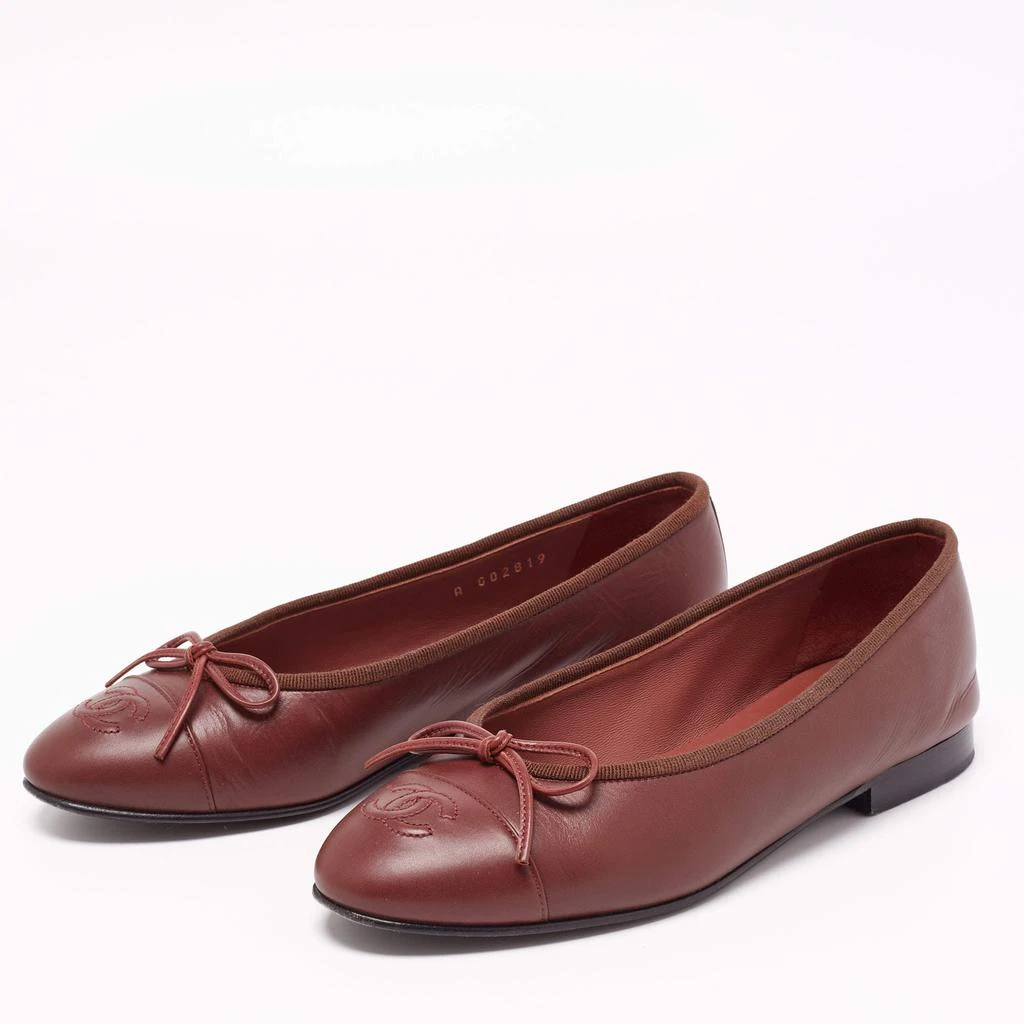 商品[二手商品] Chanel|Chanel Brown Leather CC Bow Cap Toe Ballet Flats Size 36,价格¥4429,第2张图片详细描述