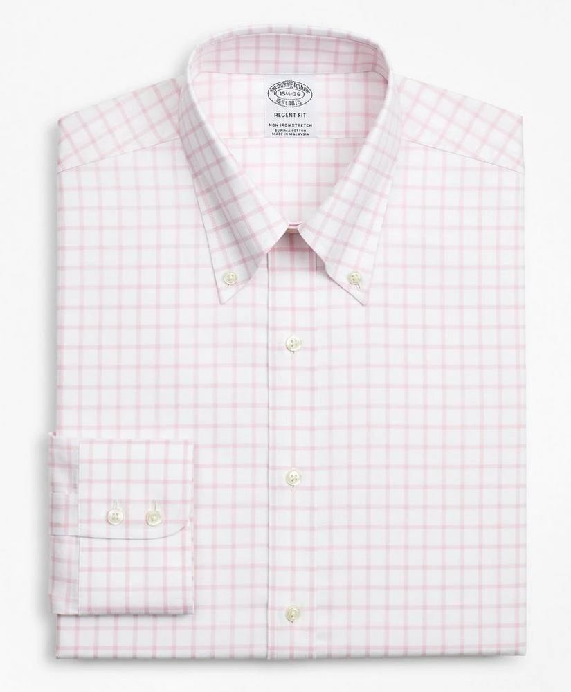 商品Brooks Brothers|Stretch Regent Regular-Fit Dress Shirt, Non-Iron Twill Button-Down Collar Grid Check,价格¥576,第4张图片详细描述