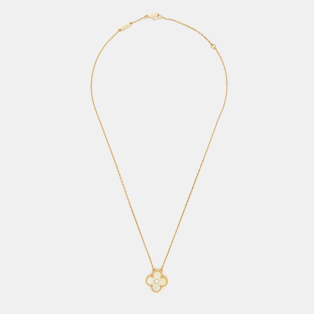 Van Cleef & Arpels Vintage Alhambra Gold Mother of Pearl Diamond 18k Yellow Gold Necklace商品第2张图片规格展示