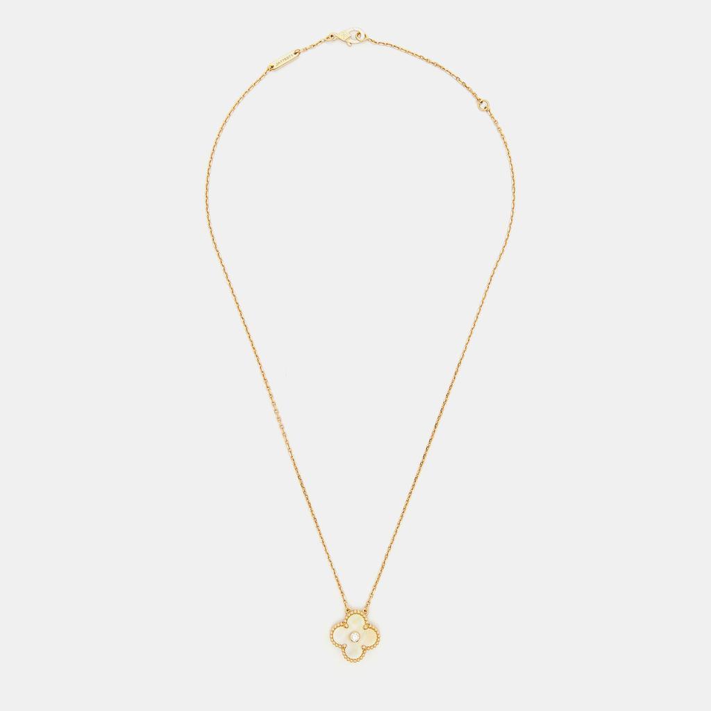 商品[二手商品] Van Cleef & Arpels|Van Cleef & Arpels Vintage Alhambra Gold Mother of Pearl Diamond 18k Yellow Gold Necklace,价格¥36446,第4张图片详细描述
