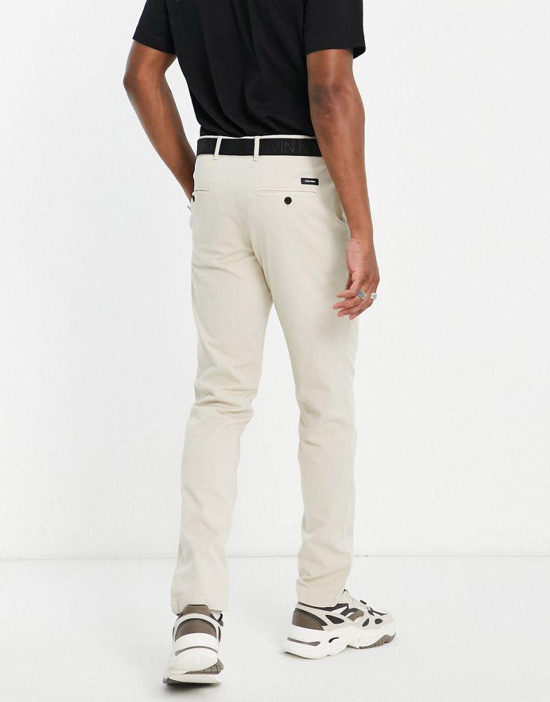 商品Calvin Klein|Calvin Klein slim fit garment dyed chinos with belt in beige,价格¥883,第6张图片详细描述