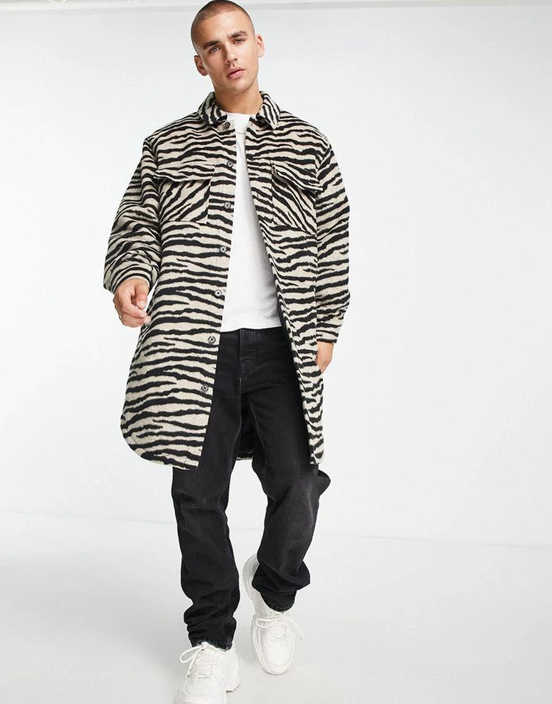 商品ASOS|ASOS DESIGN longline shacket in brown tiger print ,价格¥286,第1张图片