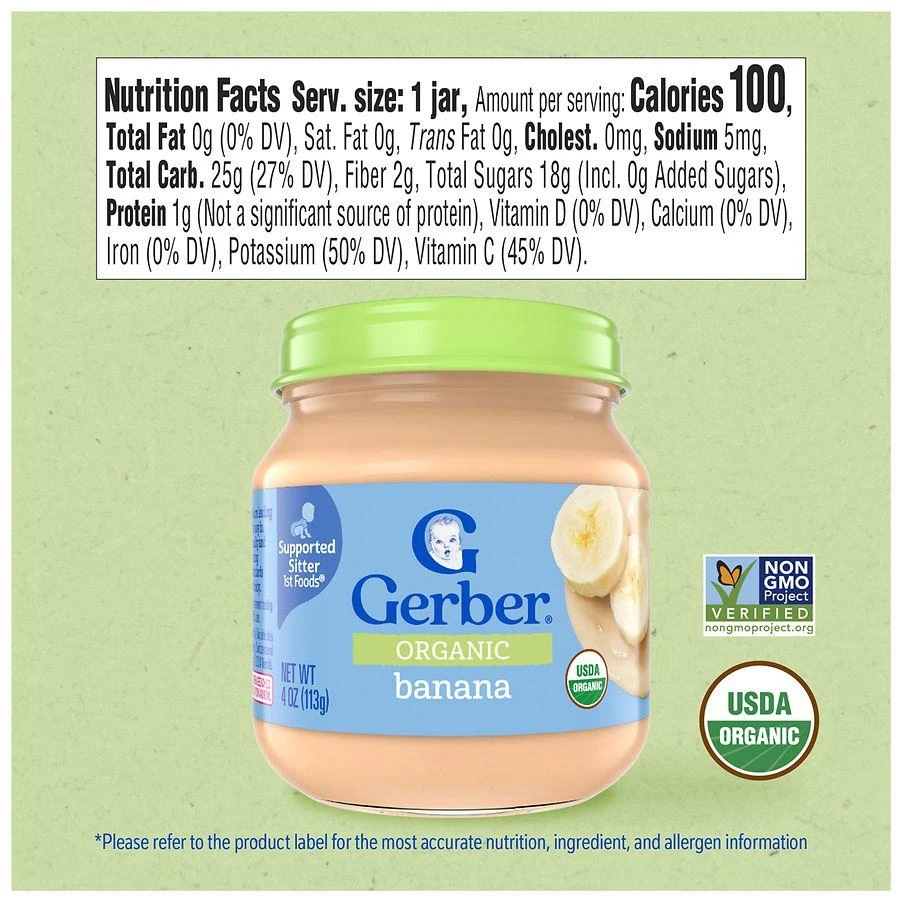 商品Gerber|Stage 1, Organic Baby Food, Fruit Puree Banana,价格¥17,第5张图片详细描述