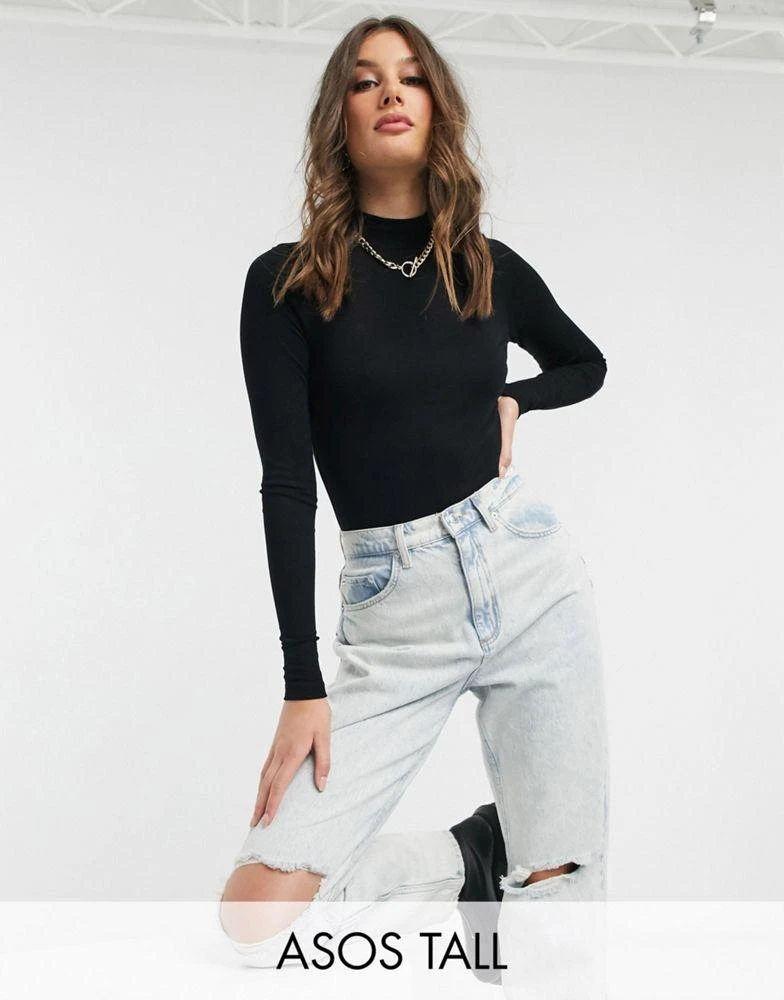 商品ASOS|ASOS DESIGN Tall long sleeve bodysuit with turtle neck in black,价格¥176,第1张图片