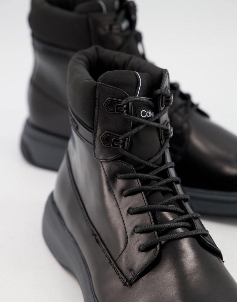 商品Calvin Klein|Calvin Klein phyfe lace up boots in black leather,价格¥602,第4张图片详细描述