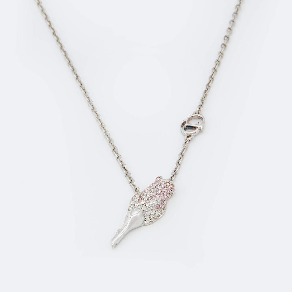 Dior Silver Tone Crystal Studded Rose Chain Bracelet商品第1张图片规格展示