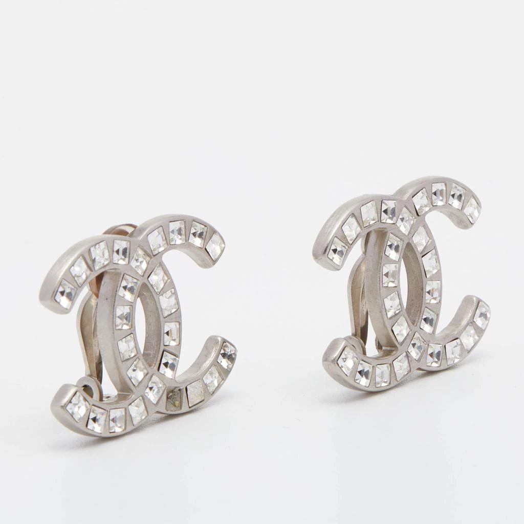 商品[二手商品] Chanel|Chanel Silver Tone Baguette Crystal CC Clip On Earrings,价格¥3500,第2张图片详细描述