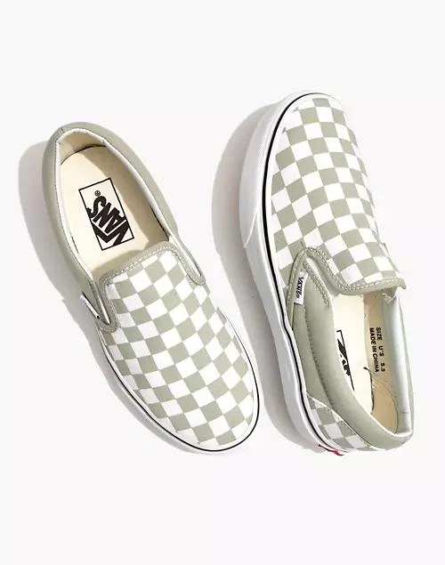 商品Vans|Unisex Classic Slip-On Sneakers in Desert Sage Checkerboard,价格¥317,第1张图片