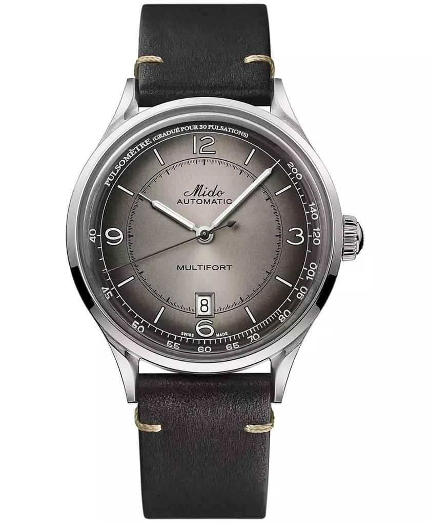 商品MIDO|Men's Swiss Automatic Multifort Patrimony Pulsometer Black Leather Strap Watch 40mm,价格¥6996,第1张图片