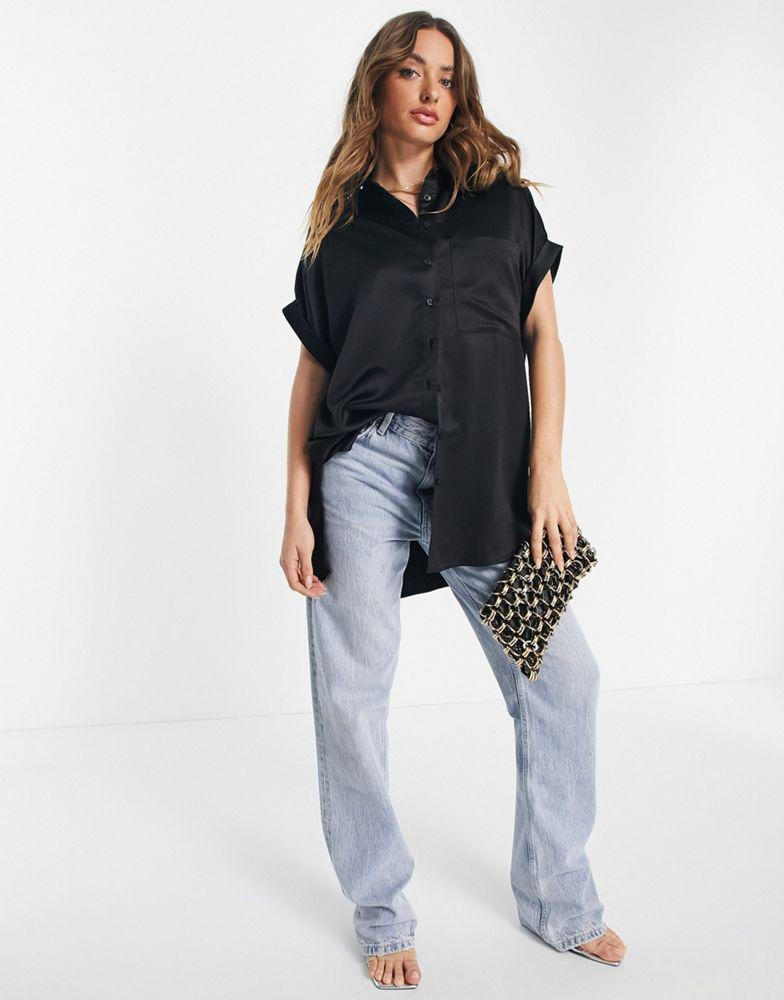 Topshop satin sleeveless shirt in black商品第3张图片规格展示