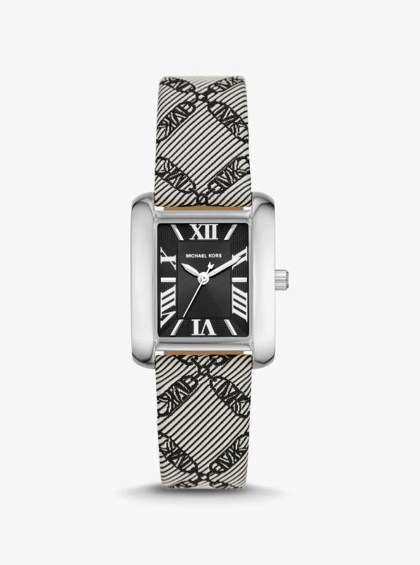 商品Michael Kors|Mini Emery Silver-Tone and Empire Logo Jacquard Watch,价格¥1350,第1张图片