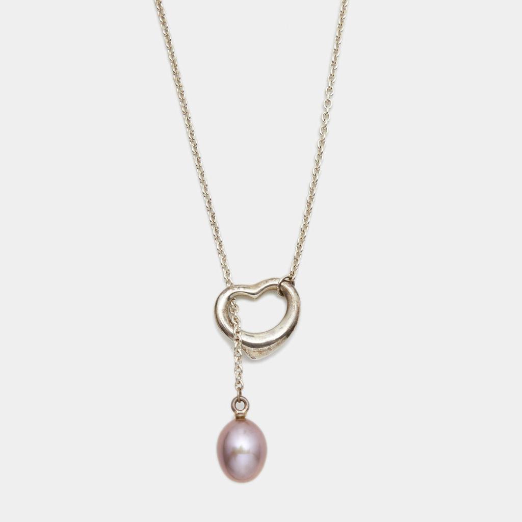 Tiffany & Co. Elsa Peretti Sterling Silver Open Heart Lariat Pearl Necklace商品第1张图片规格展示