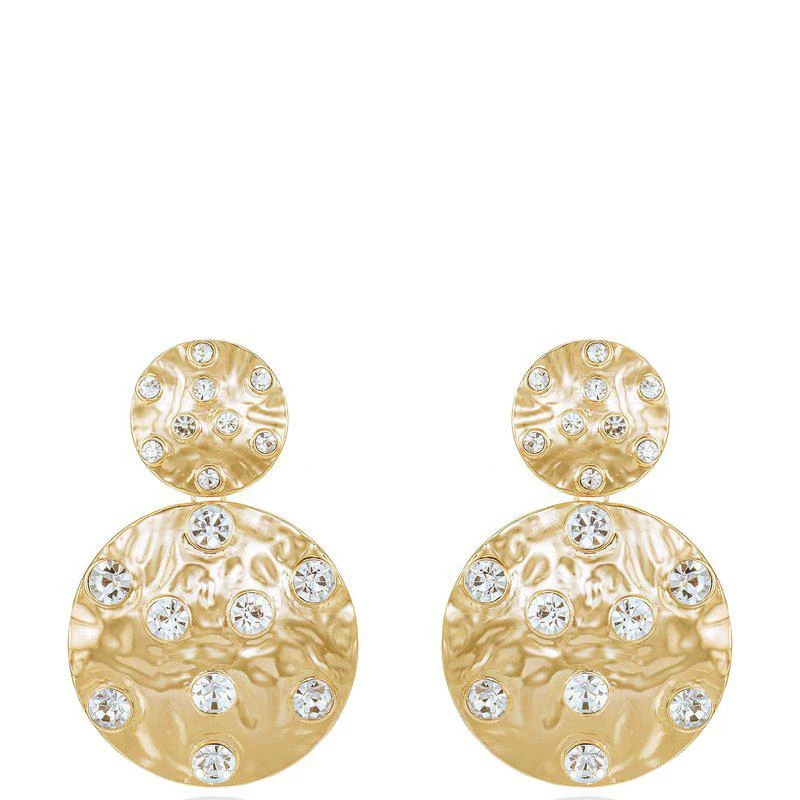 商品Ettika Jewelry|Double Crystal Studded Disc 18k Gold Plated Earrings ONE SIZE ONLY,价格¥378,第1张图片