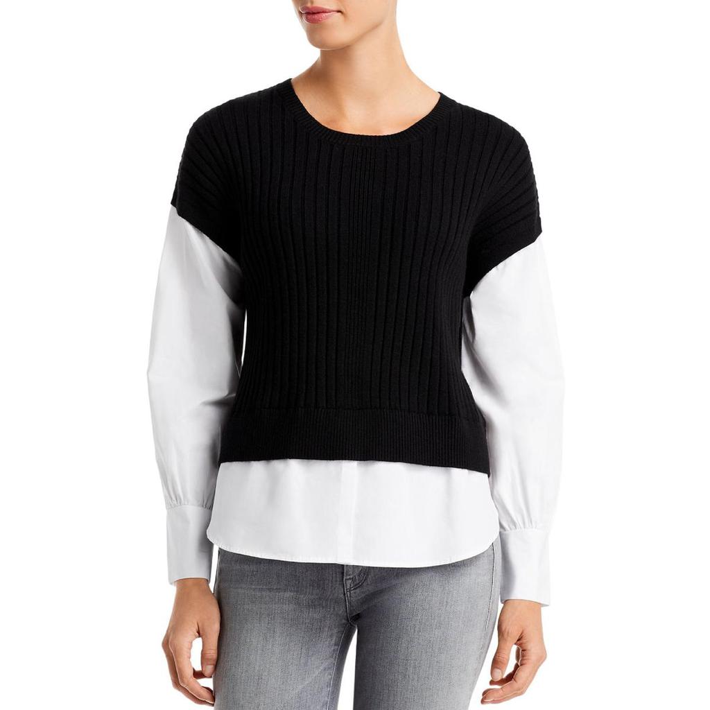 T Tahari Womens Layered Mixed Media Pullover Sweater商品第1张图片规格展示