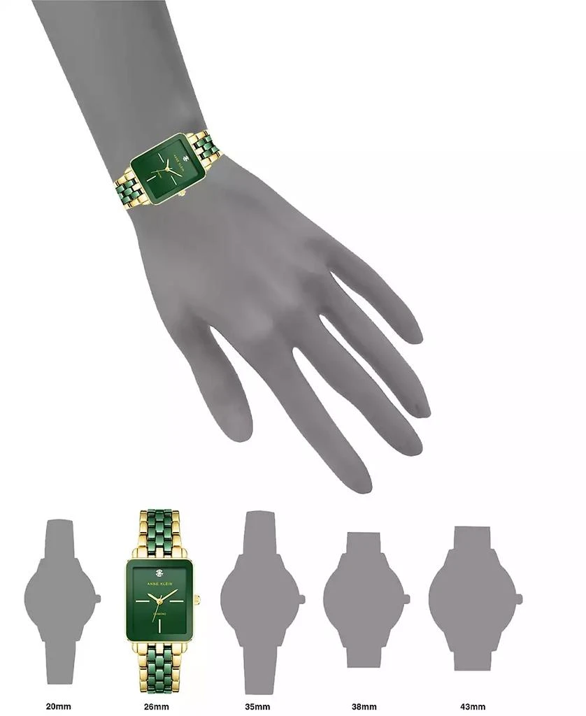 商品Anne Klein|Women's Three-Hand Quartz Rectangular Gold-Tone Alloy with Green Ceramic Bracelet Watch, 26mm,价格¥673,第4张图片详细描述