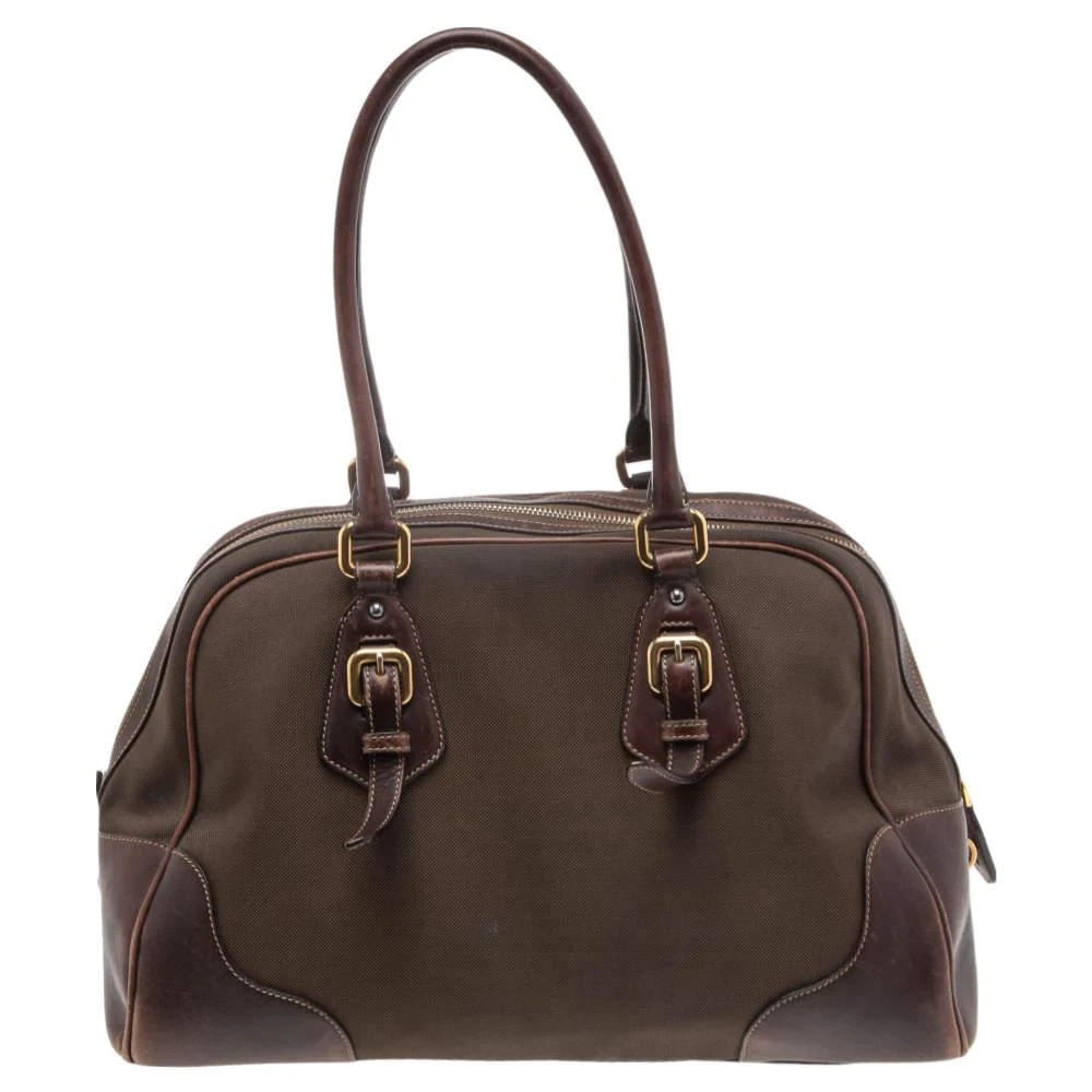 商品[二手商品] Prada|Prada Brown Leather and Canvas Bowling Bag,价格¥1865,第4张图片详细描述